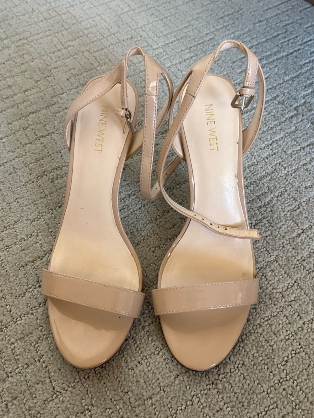 Nine West Beige Patent Strap Heeled Sandals